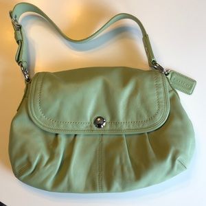 Coach Sage Green Leather Pleated Purse